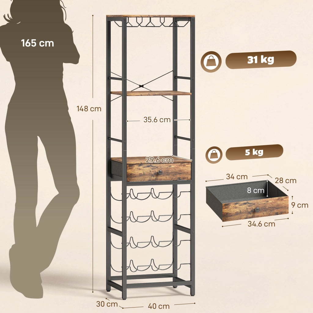 Mobile Bar, Mobile da Bar con Cassetto, Portabicchieri, Marrone Rustico