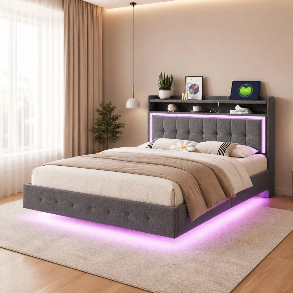 Letto imbottito 140x200 con USB, LED e struttura resistente