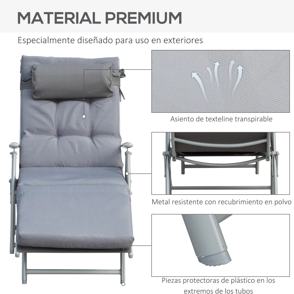 Chaise Longue Pieghevole con Cuscino e Schienale Regolabile ¨C Zephmum ¨C Grigio 137x63,5x100,5 cm