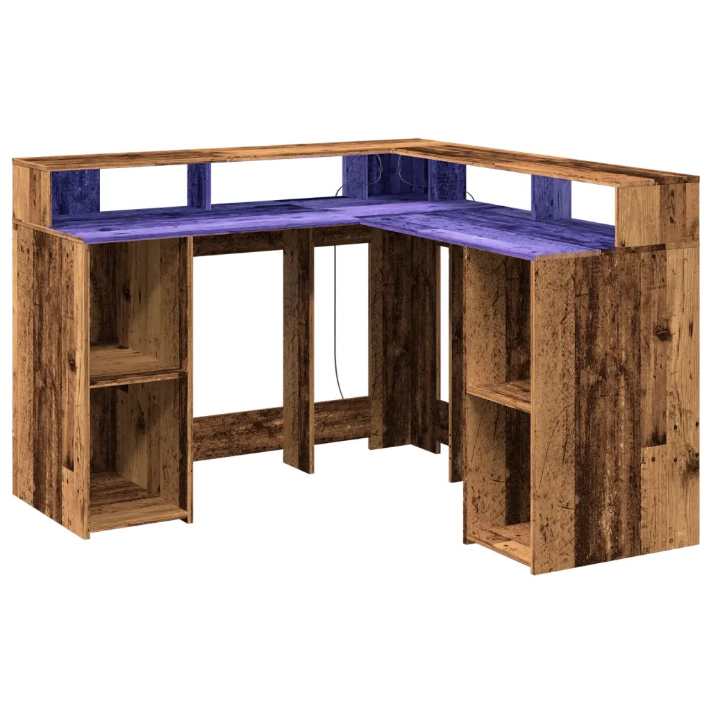 Scrivania con Luci LED Legno Antico 130x130x91 cm in Truciolato 3309454