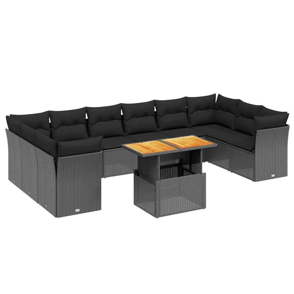 Set Divani da Giardino 11 pz con Cuscini in Polyrattan Nero 3271020