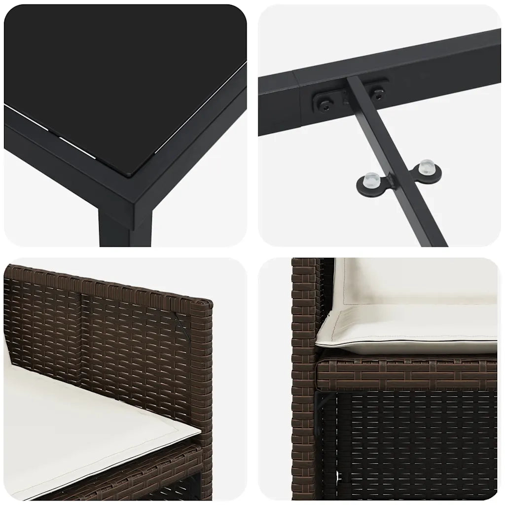 Set da Pranzo per Giardino 9 pcs Marrone polyrattan 3380604