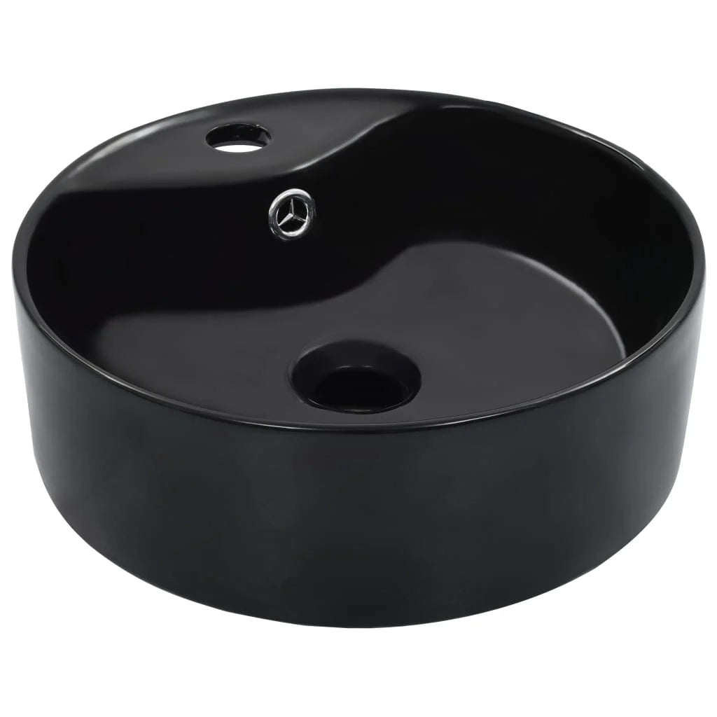 Lavabo con troppopieno lavabo da appoggio interno bagno cabina doccia cabina WC 36 x 13 cm ceramica nero 02_0002621