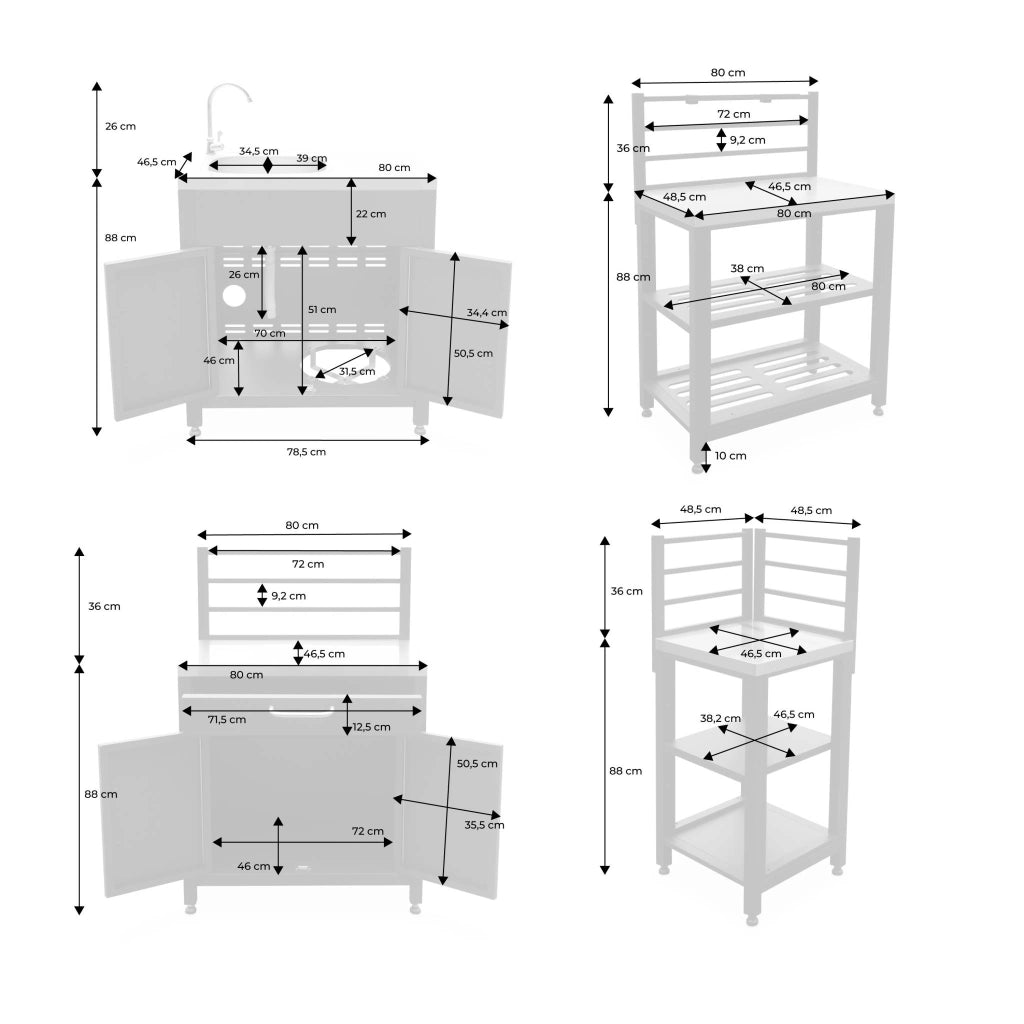 Mobili per cucina da esterno, 4 moduli in acciaio, nero