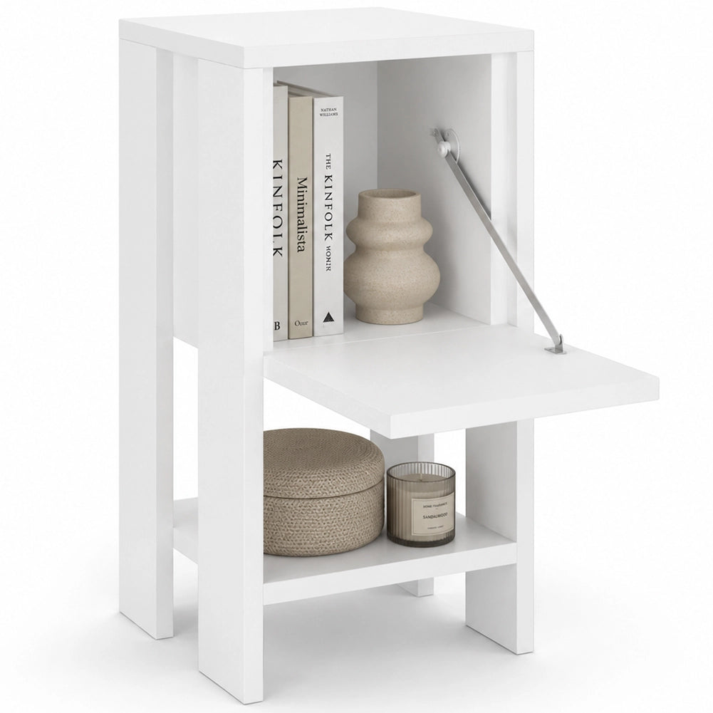 Comodino Mobiletto 2 Ripiani con Anta Tavolino Design Moderno in legno Bianco