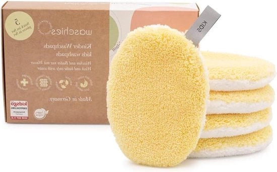 Wispads per bambini - Pulizia con acqua - Riciclabili e idonei per la pelle - Molto delicati - Fatto in Germania - Pastello giallo - set da 5 pezzi