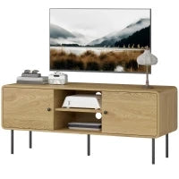 Mobile TV, con 2 ante, 2 scomparti aperti, piedi in acciaio, 120x40x50cm, Rovere