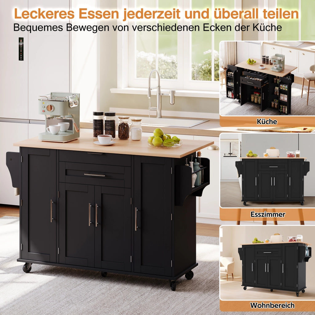 MOBILE CUCINA Carrello isola 136x70x92 cm MDF Nero/Naturale