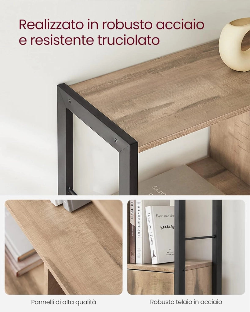 VASAGLE LBC022B50 - Libreria grande con ante, 4 ripiani, struttura in acciaio, stile industriale, per soggiorno, ufficio, colore rovere tostato e nero