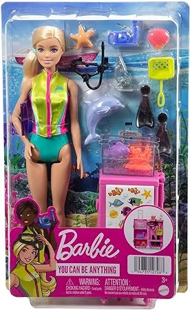 Barbie - Barbie Biologa Marina, bambola bionda e playset, laboratorio mobile con 10+ pezzi e trolley, Giocattolo per Bam