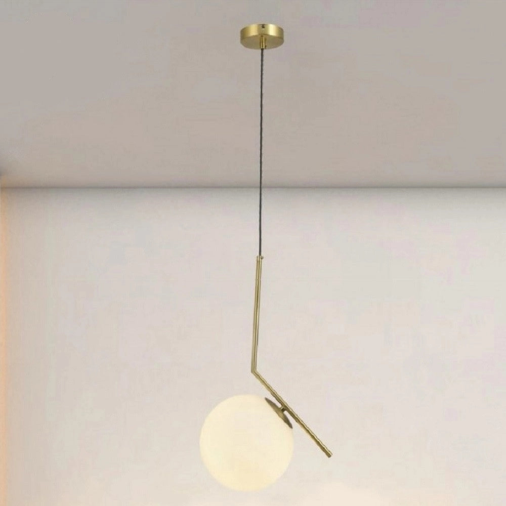 Trade Shop - Lampadario A Sospensione Attacco E27 Oro Con Sfera In Vetro Moderno Minimal 32828 -