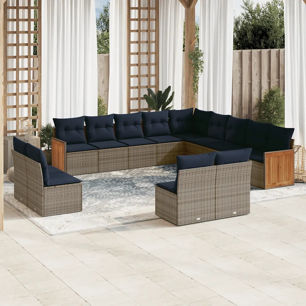 Set Divani da Giardino 13 pz con Cuscini Grigio in Polyrattan 3228168