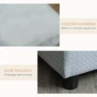Divano per Cani con Spazio Portaoggetti e Cuscino, in Legno e Poliestere, 76x45x43 cm, Grigio Chiaro