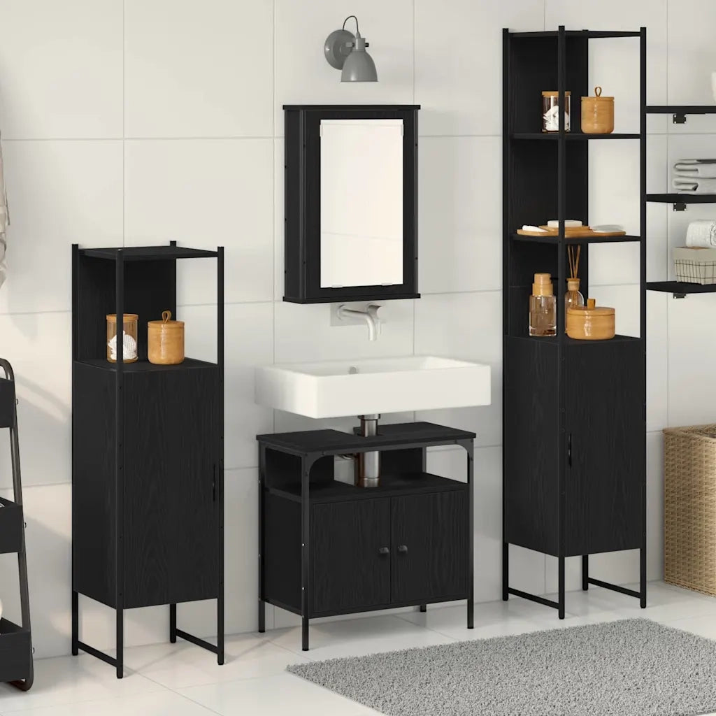 Set di mobili per il Bagno | Armadio da bagno 4 pz Rovere nero Legno multistrato