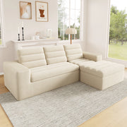 DIVANO Modulare angolare 253x161x89 cm tessuto a coste beige con pouf