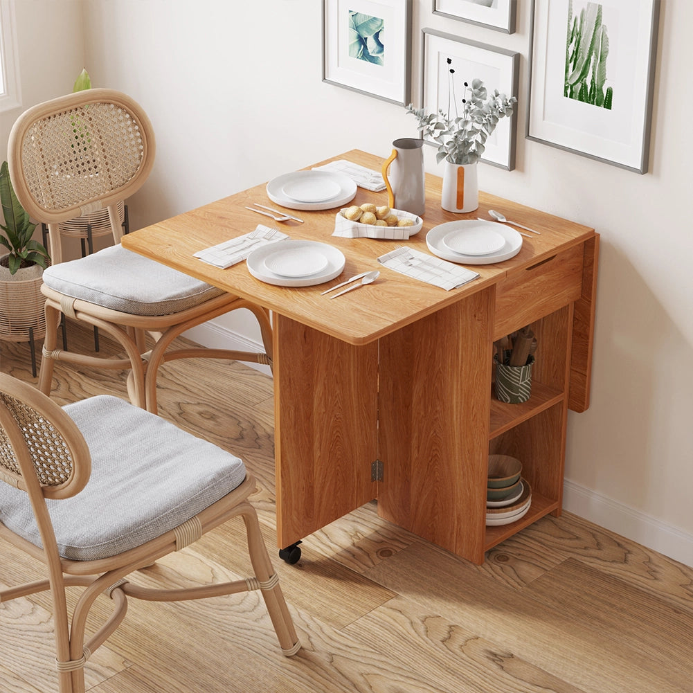 Tavolo da Pranzo Pieghevole Salvaspazio Legno 2 Ruote Casa Ufficio 120x77x75cm