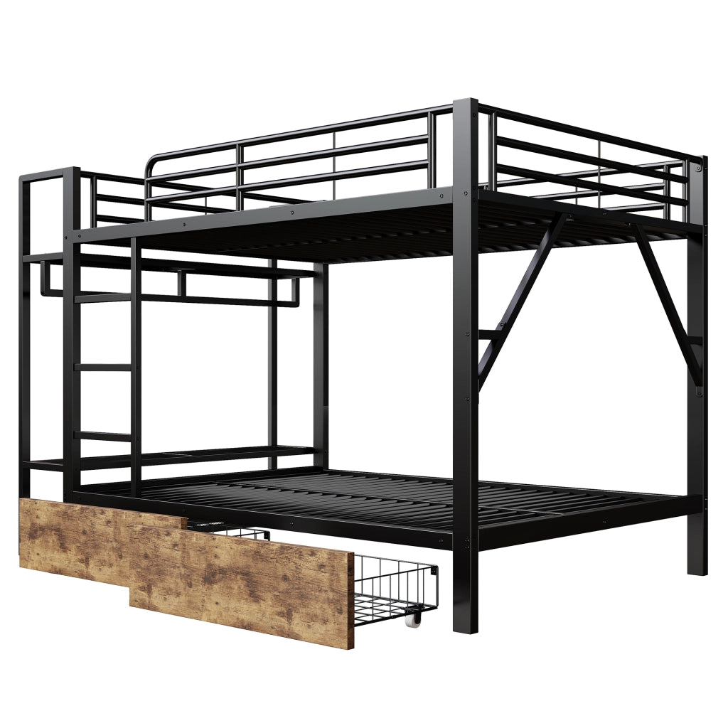 DESMIU Letto soppalco 2 posti con 2 cassetti, mensole, barra appendiabiti e LED, 140 × 200 cm, senza materasso