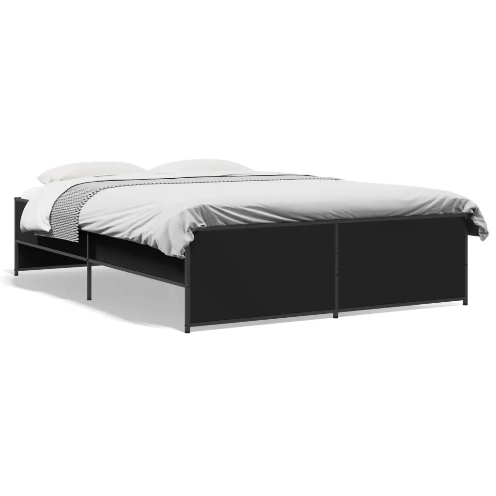Giroletto-Struttura Letto Nero 135x190 cm in Legno Multistrato e Metallo 355666