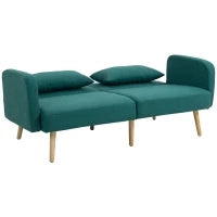 Divano letto clic-clac da 3 posti, con schienale reclinabile e braccioli regolabili, in tessuto effetto lino, Verde