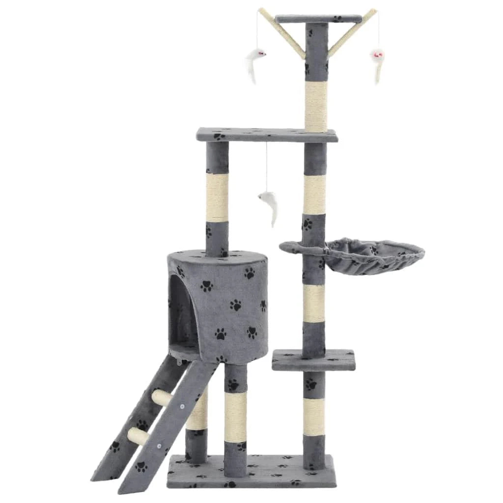 Tiragraffi albero per gatti cuccia per gatti giocattolo peluche sisal 138 cm grigio motivo a impronta di zampa 3702037