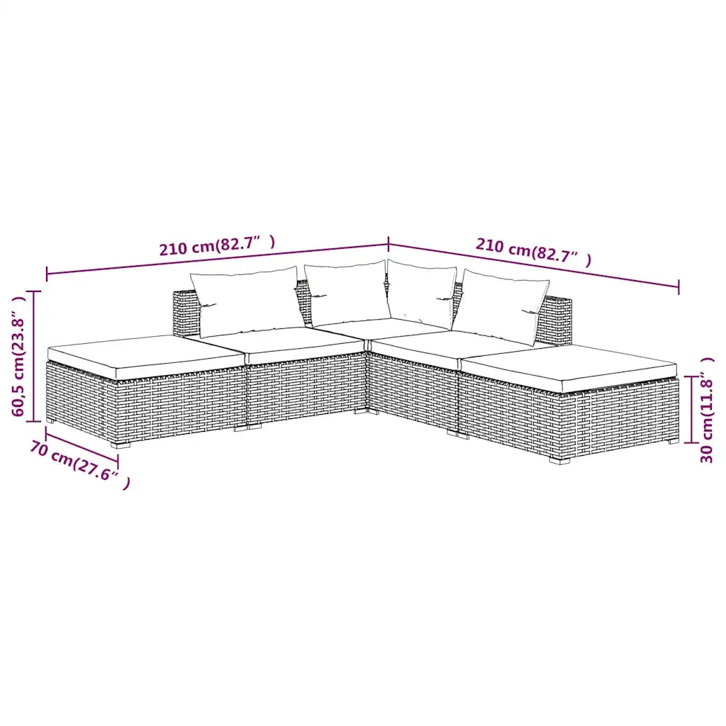 Set Divani da Giardino 5 pz con Cuscini in Polyrattan Marrone 3101612