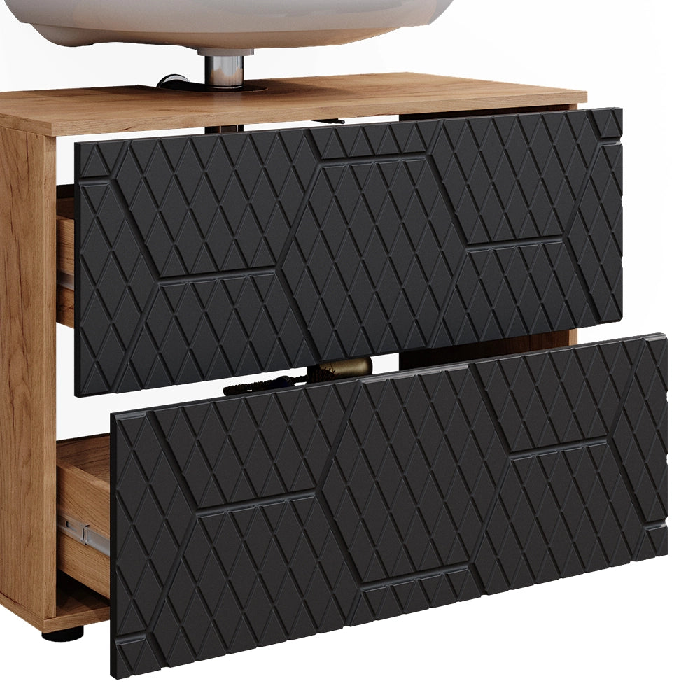 Vicco Set mobili bagno Antracite con struttura a nido d'ape 3 pezzi, con cassettiera e colonna