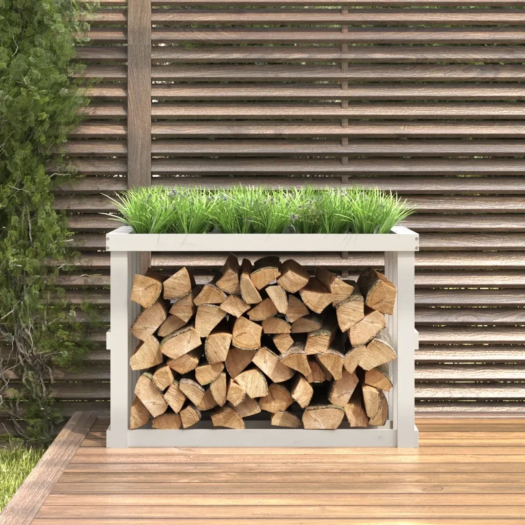 Portaceppi da Esterno Bianco 108x52x74 cm Legno Massello Pino 822632