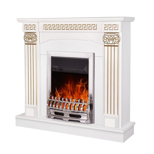 Camino Elettrico da Pavimento 102x110x30 cm Effetto Fiamma 2000W Calisto & Galileo Silver Bianco