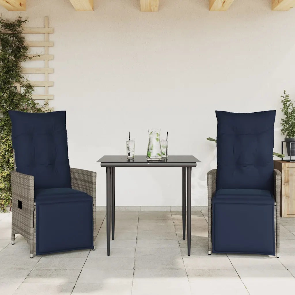 Sedie da giardino reclinabili 2 pz | Sedie da Esterno con cuscini grigie in polyrattan