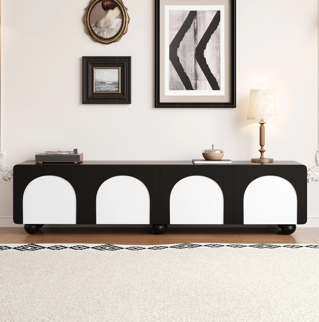 Mobile TV con 2 cassetti e 2 ante; 180x38x45 cm; MDF; nero e bianco