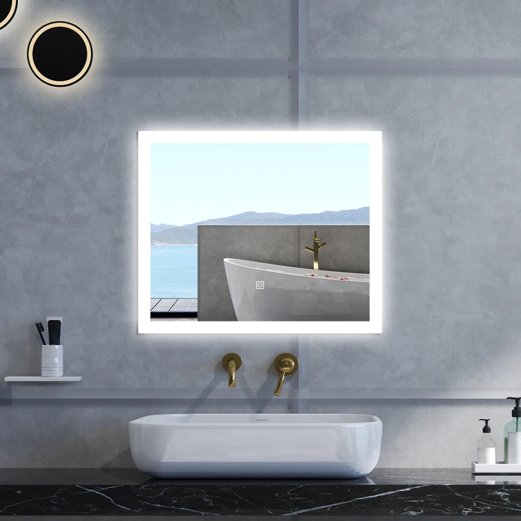 Specchio da bagno Rettangolare con 60x50cm,3 colori,Memoria, Antifog,Regorabile,Retroilluminato,doppio interruttore,
