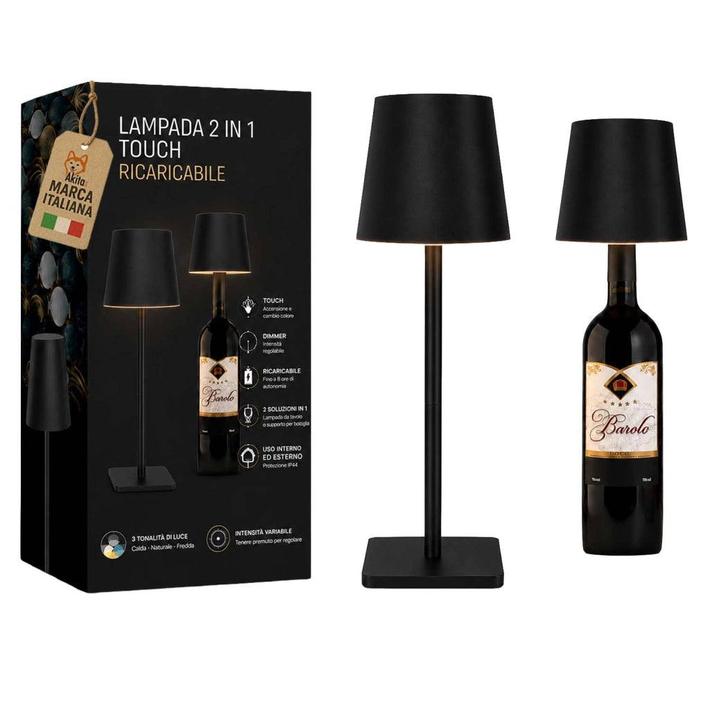 Akitaink Lampada da Tavolo LED Nero Ricaricabile