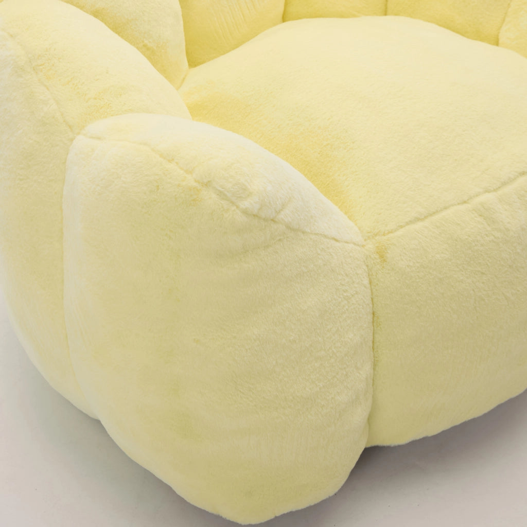 Poltrona pouf compatta a forma di loto con seduta morbida e leggera facile da spostare in tessuto peluche giallo