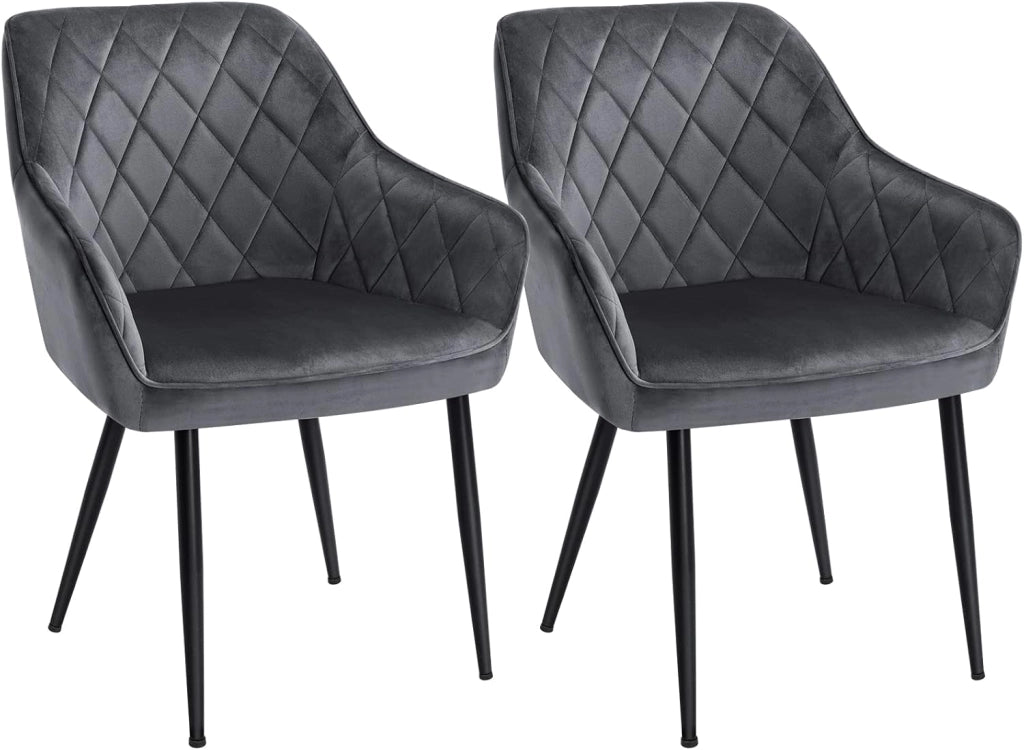 SONGMICS Set di 2 Sedie da Pranzo, Poltroncine, Sedie Imbottite con Braccioli, Sedile Ampio 49 cm, Gambe in Metallo, Fodera in Velluto, Portata 110 kg, Salotto Camera Studio, Grigio LDC088G02