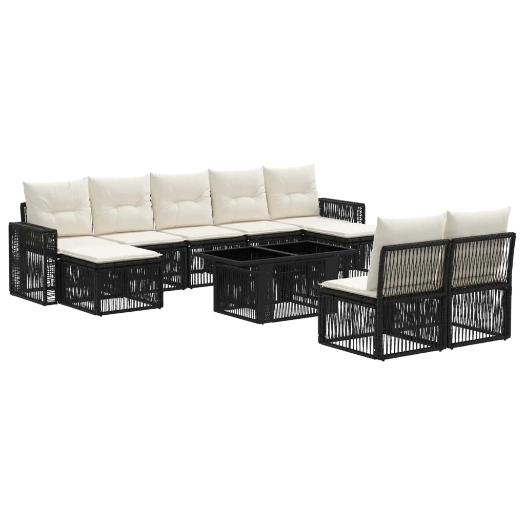 Set Divano da Giardino 10 pz Nero e Bianco Crema polyrattan 3436843