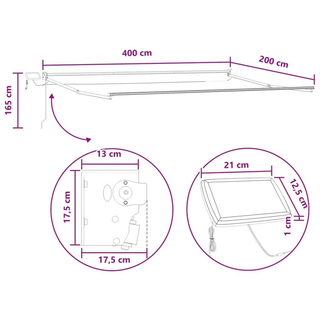 Tenda retrattile manuale con LED Tortora 3425777