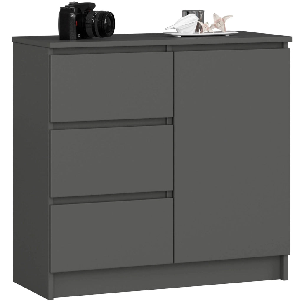 Cassettiera AKORD JERRY Cassettiera Grigia Grafite 80 cm 1 anta 3 cassetti 80x35x77 cm