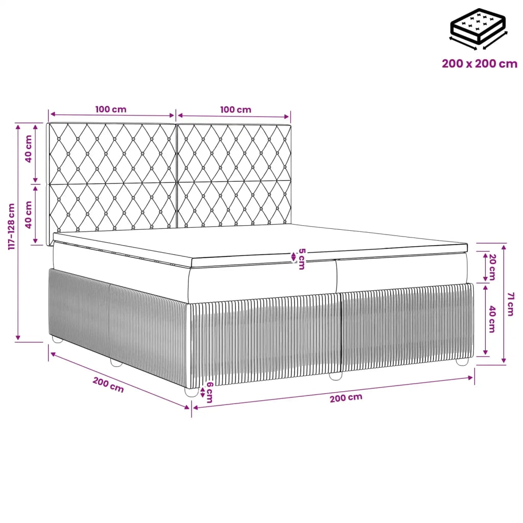 Letto box spring con materasso Grigio Chiaro 200 x 200 cm 3454667