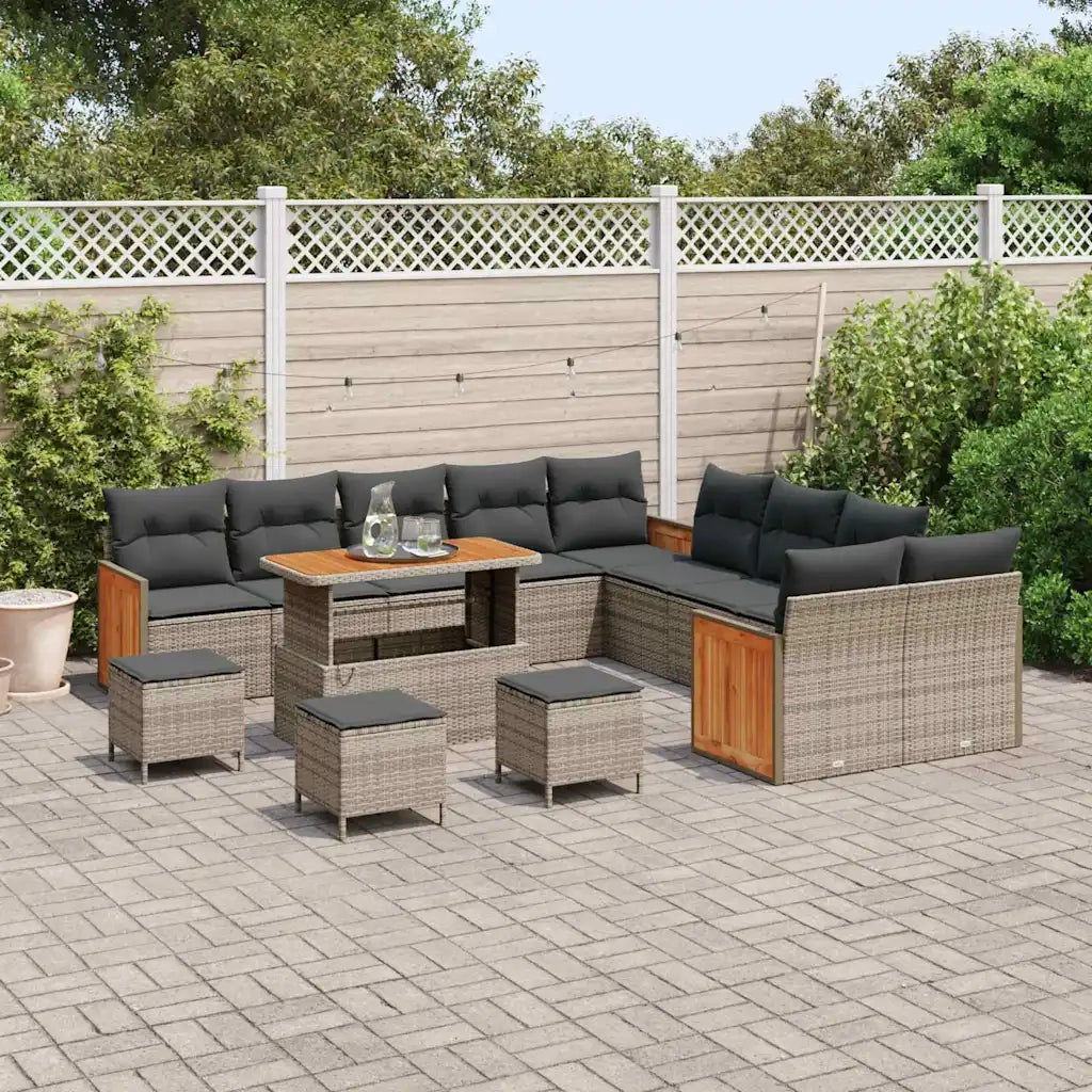 Set Divano da Giardino con cuscino 18 pcs Grigio polyrattan
