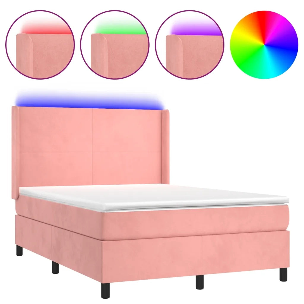 Letto a Molle con Materasso e LED Rosa 140x200 cm in Velluto 3139450