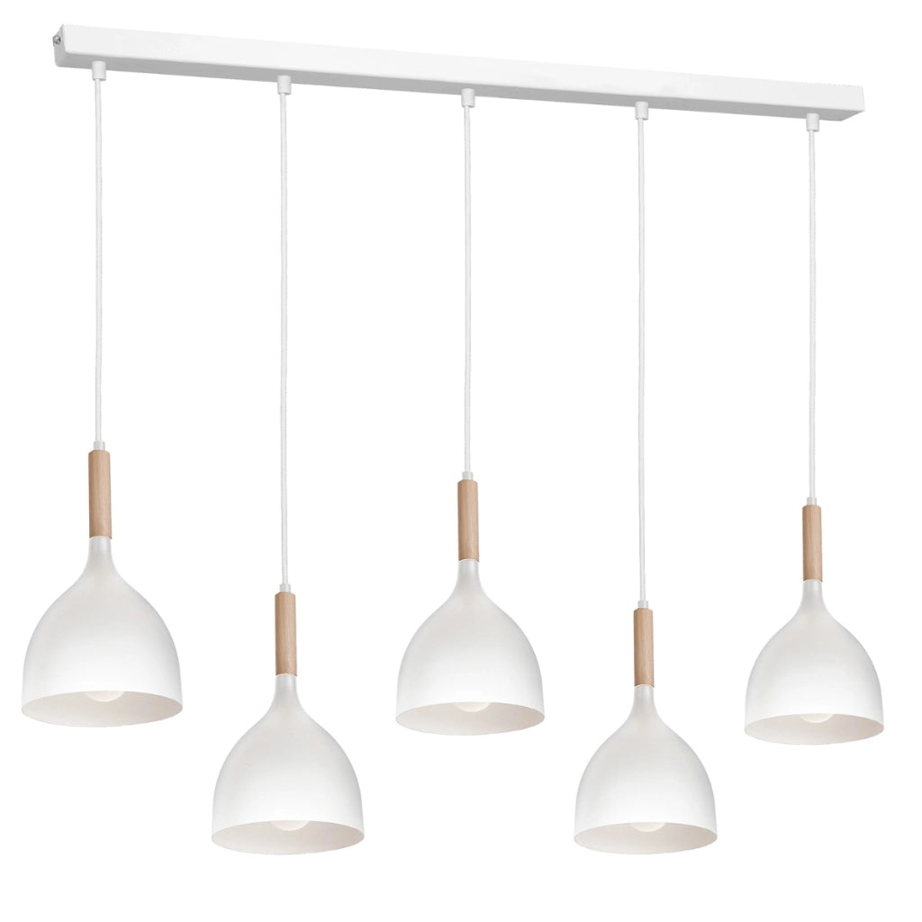 Lampada sospesa bianca e legno Noak 5 luci 122 cm Luminex