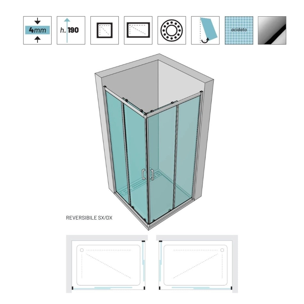 Box doccia angolare con ante scorrevoli profilo cromato 4 millimetri acidato serigrafato *** misure 80x80x190h cm reg...