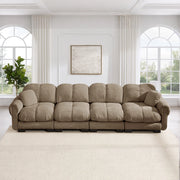 Divano modulare in chenille con seduta imbottita e schienale ergonomico e braccioli curvi marrone 330 × 86 × 90 cm