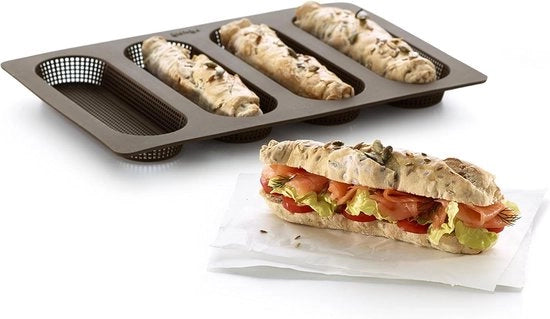 Set di moduli per panettiere in silicone da 4 mini-baguette, misura 29 x 20 x 8 cm