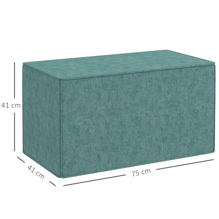 Pouf Poggiapiedi Rettangolare 75x41x41 cm Rivestimento Rimovibile in Tessuto Effetto Lino Verde