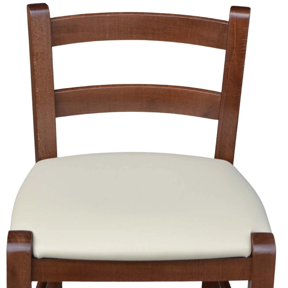 Sgabello alto 80 cm in legno noce scuro con schienale seduta in similpelle beige