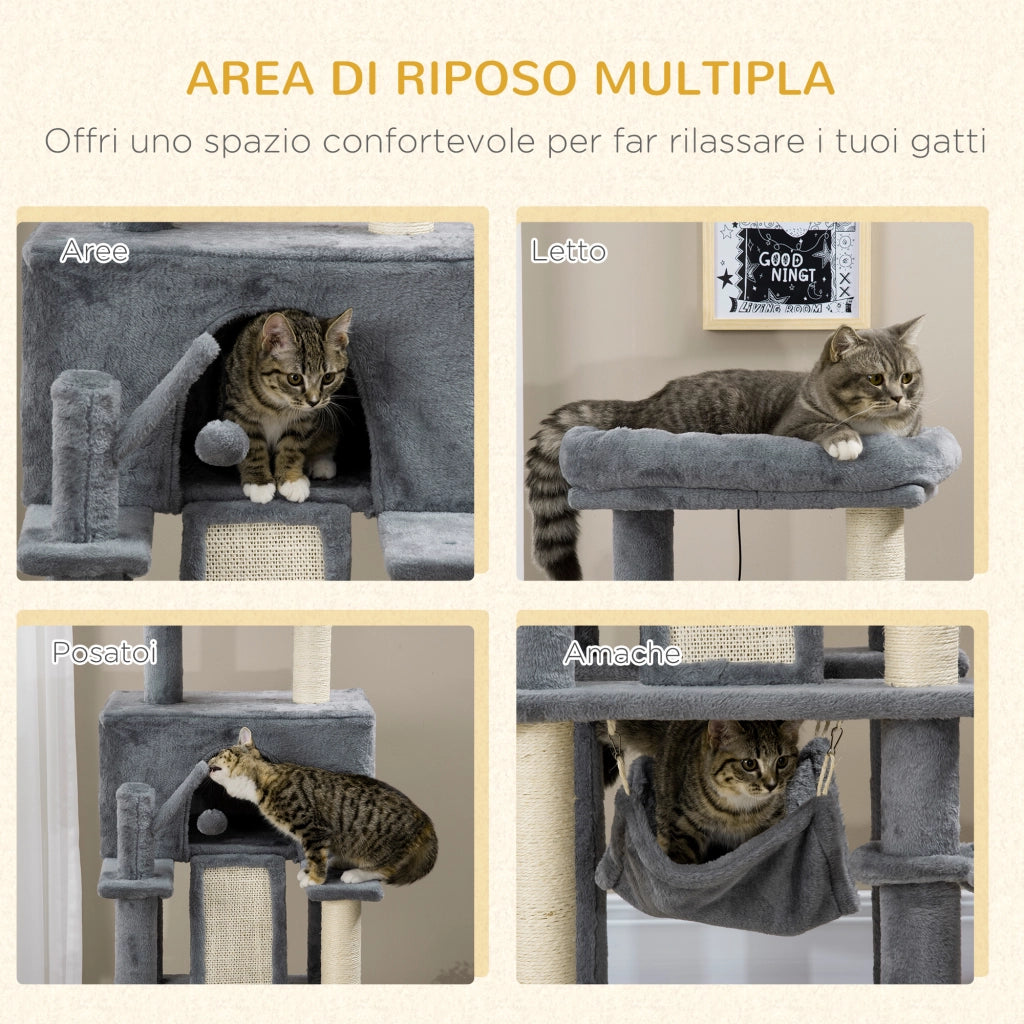 Tiragraffi per Gatti con Casa e Amaca ¨C Zephmum ¨C Grigio 48x48x140cm
