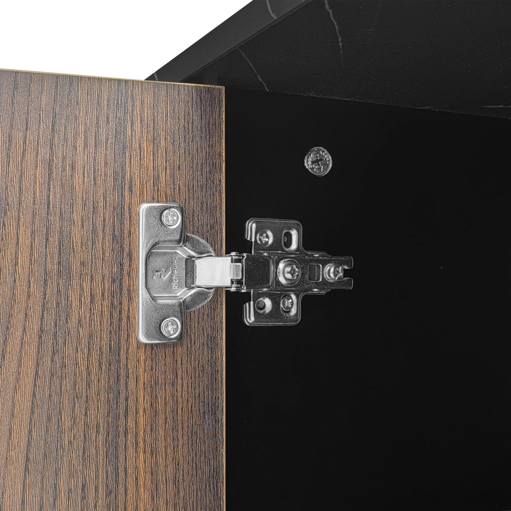 OKWISH Mobile TV con 2 Ante, 2 Cassetti, 2 Vani e LED, per Soggiorno, in MDF, Nero ed Effetto Legno, 200 x 38 x 50 cm