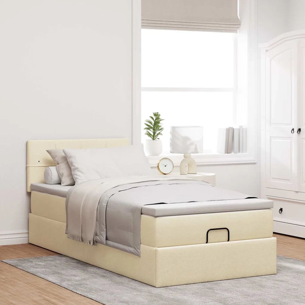 Pouf Letto con Materasso e LED Crema 90x200 cm in Tessuto 3312282