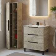 Laterza, set Mobili Bagno 3 Cassetti, Marrone Quercia